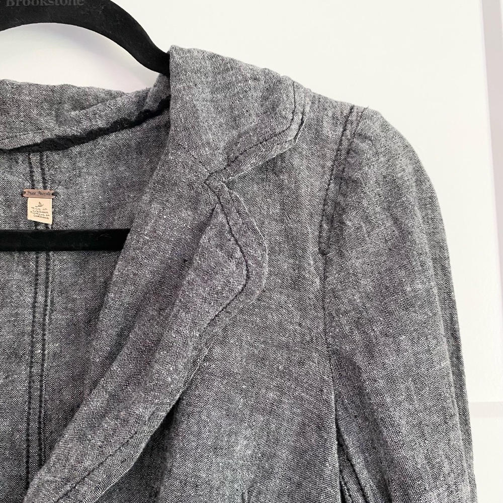 Free People Gray Ruffle Blazer Jacket Small - Picture 4 of 14